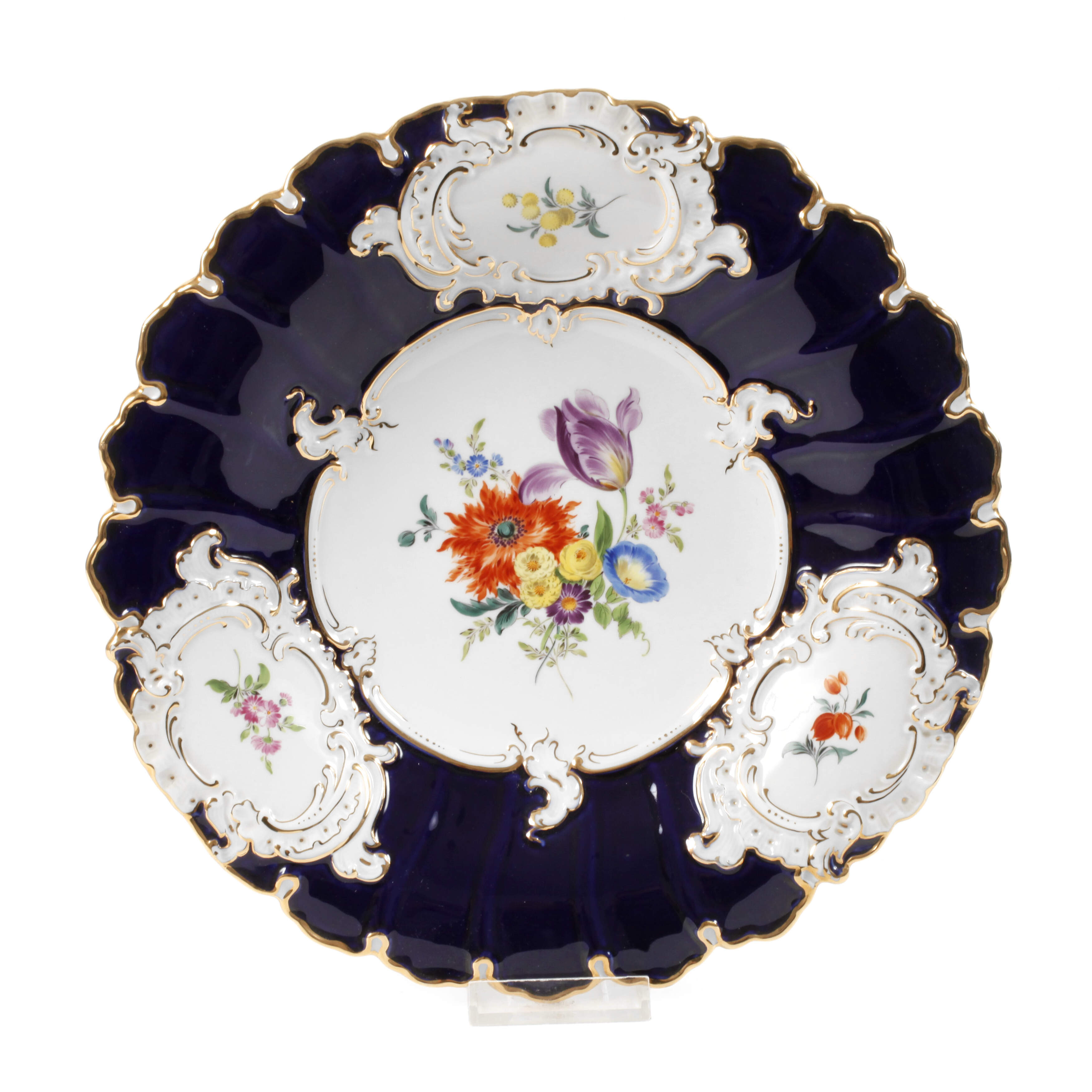 Meissen Prunkschale "Blumenbukett/Blaufond"