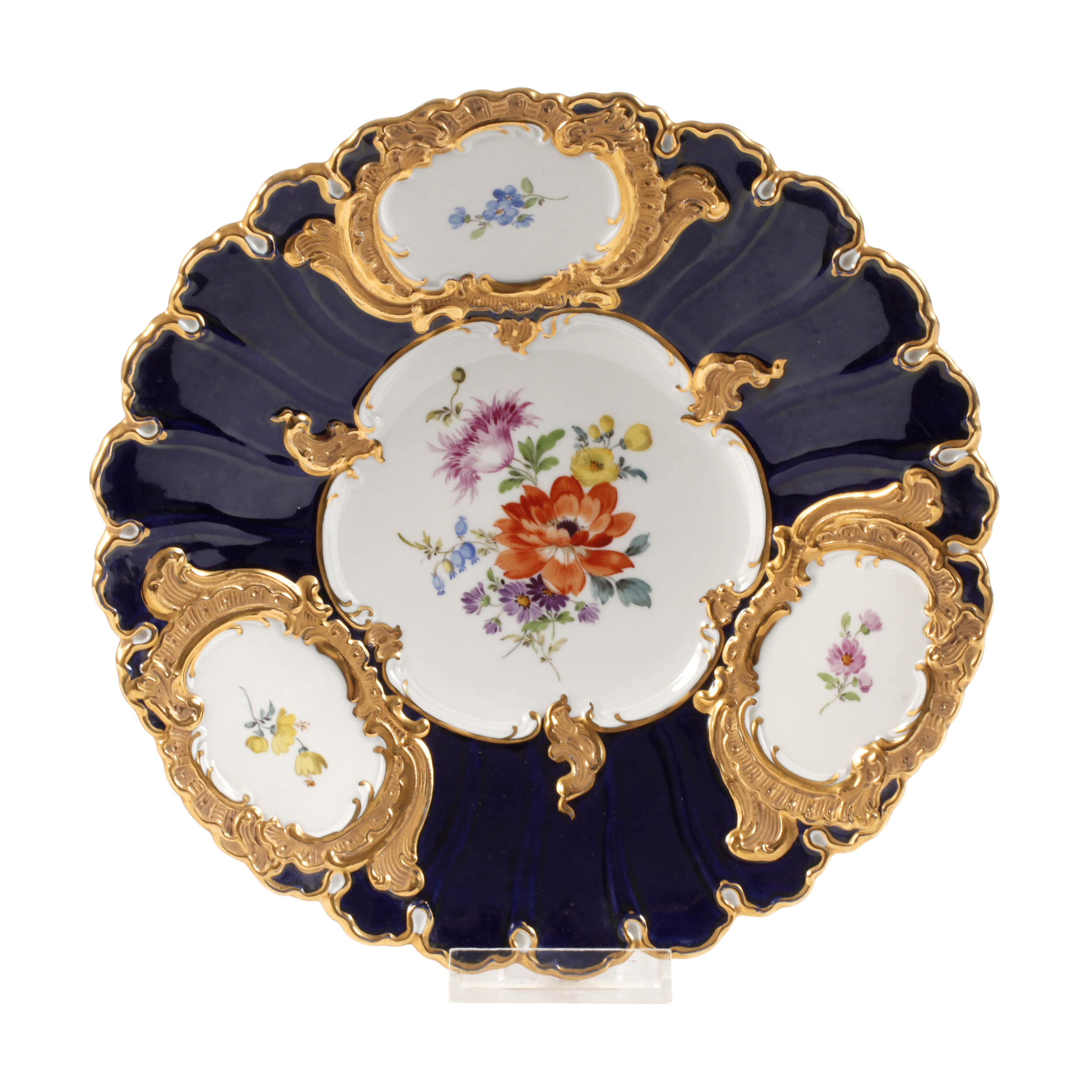 Meissen Prunkschale "Blumenbukett/Blaufond"