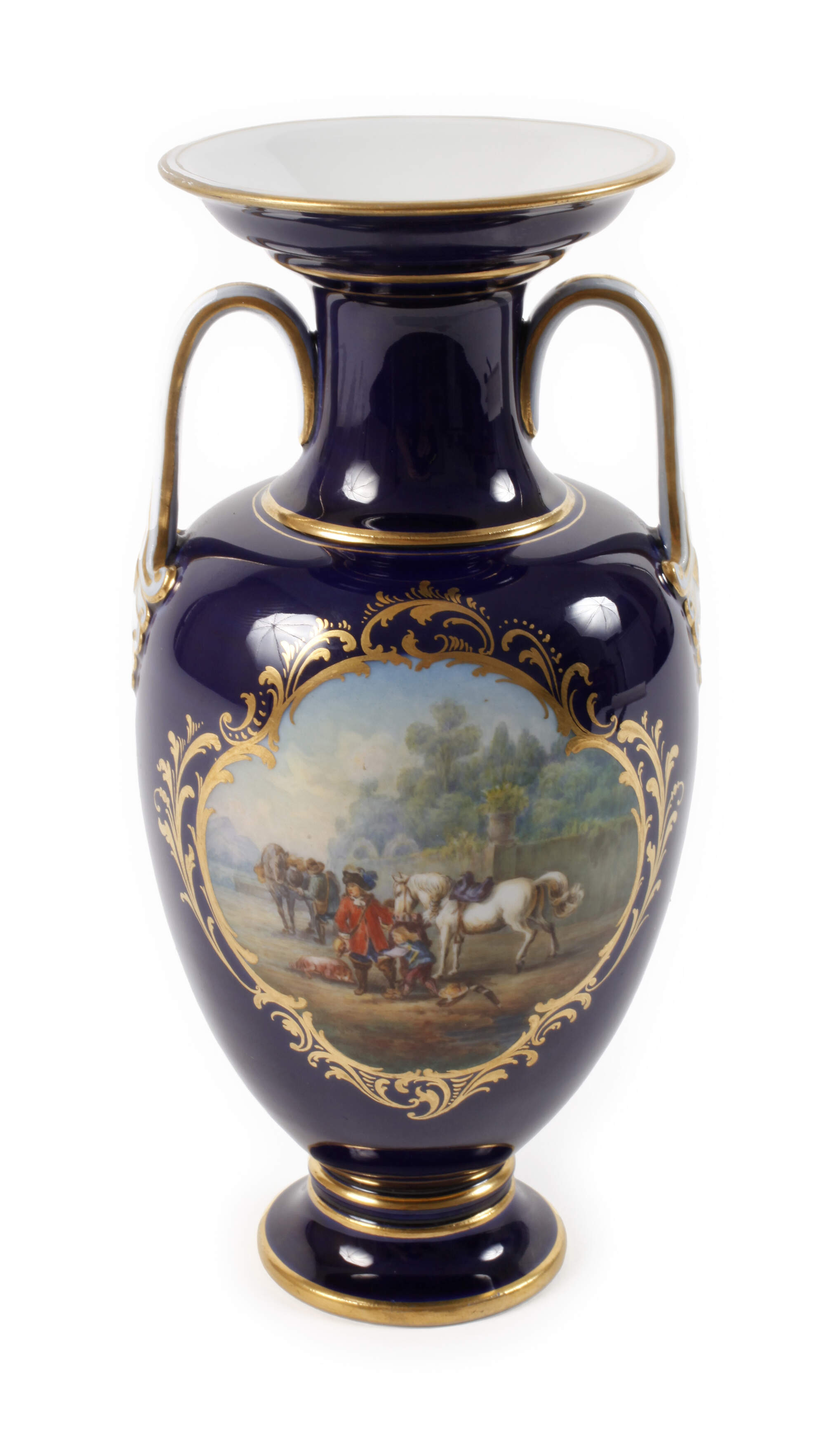 Meissen kleine Prunkvase Reiterszene