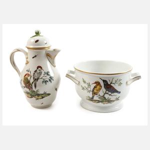 Meissen Kanne und Cachepot "Vogelmalerei"