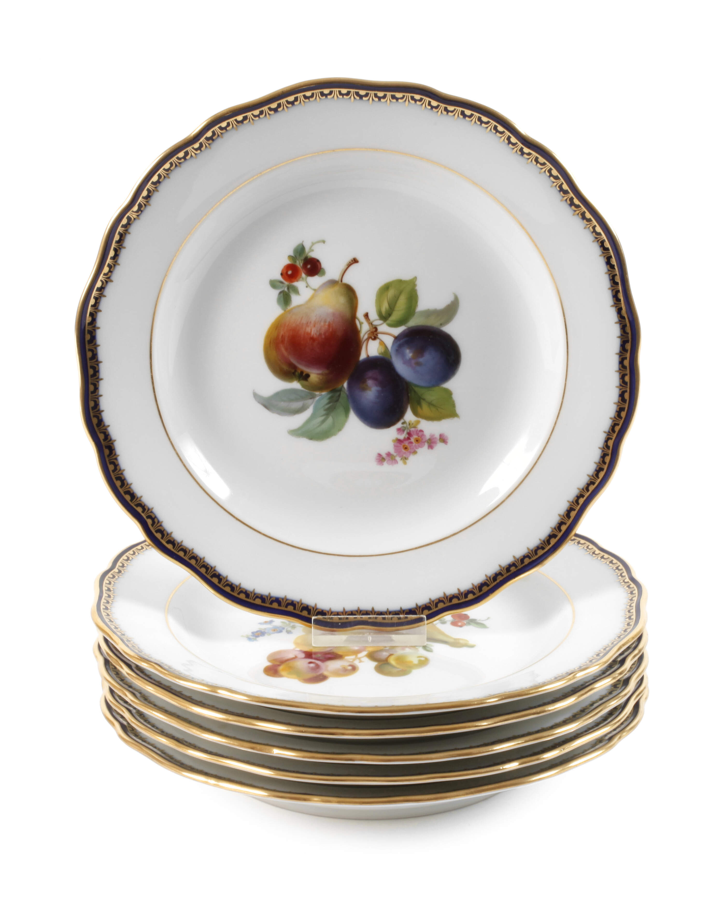 Meissen sechs Dessertteller "Fruchtmalerei mit Reif"