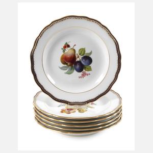 Meissen sechs Dessertteller "Fruchtmalerei mit Reif"