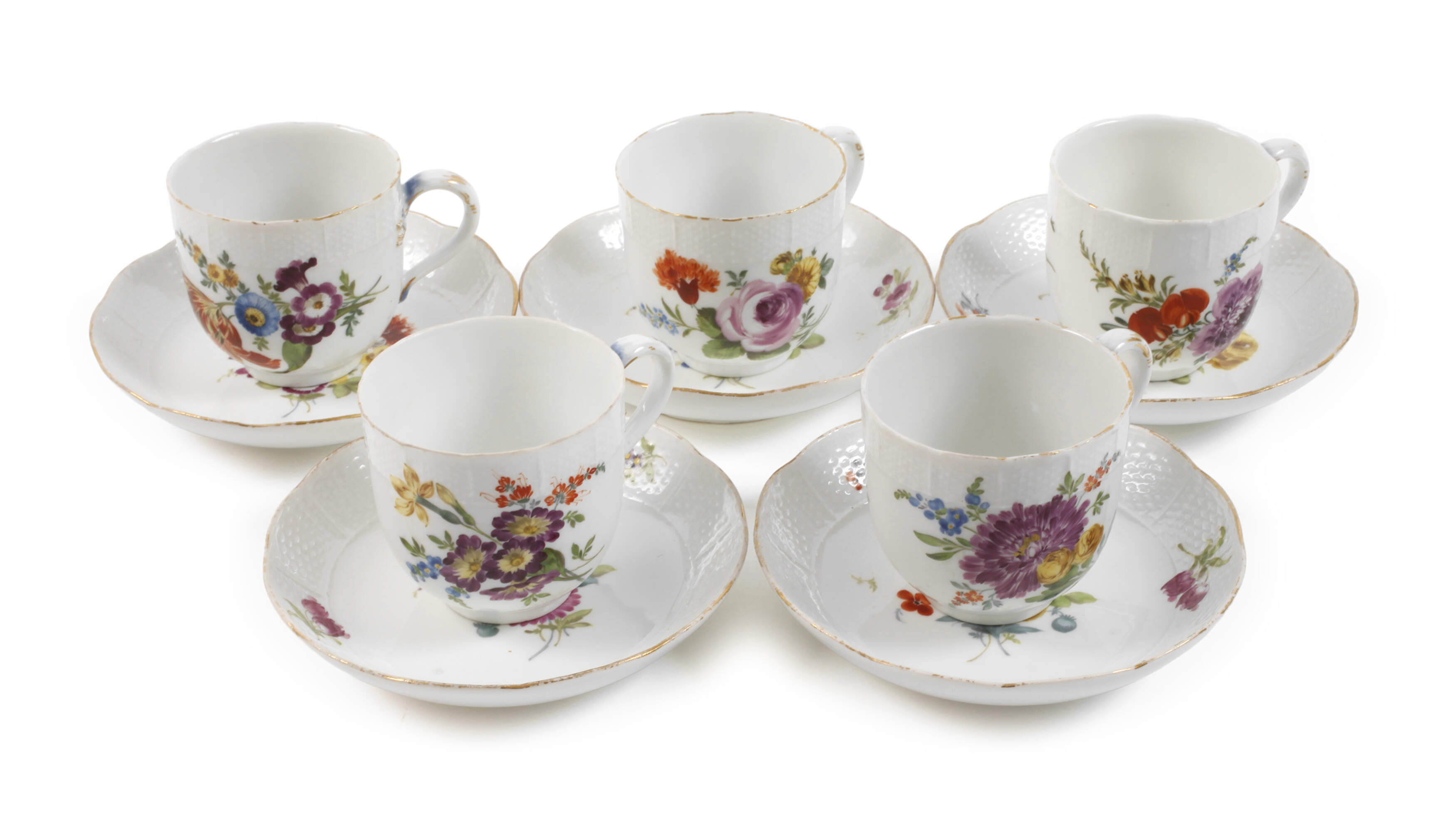 Meissen fünf Tassen mit Untertassen Punktzeit