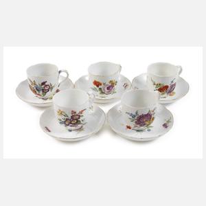 Meissen fünf Tassen mit Untertassen Punktzeit