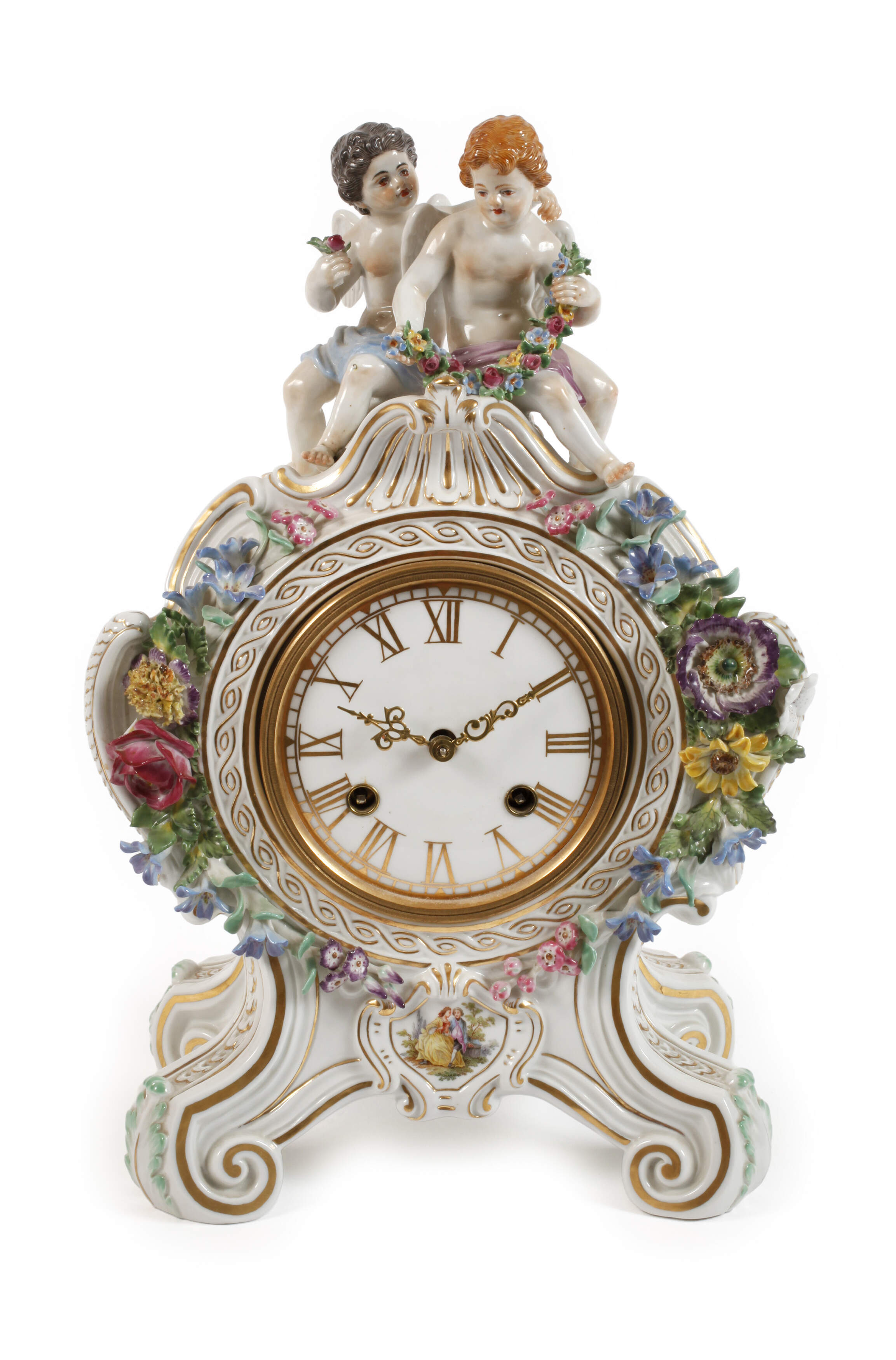 Meissen Tischuhr mit Amoretten