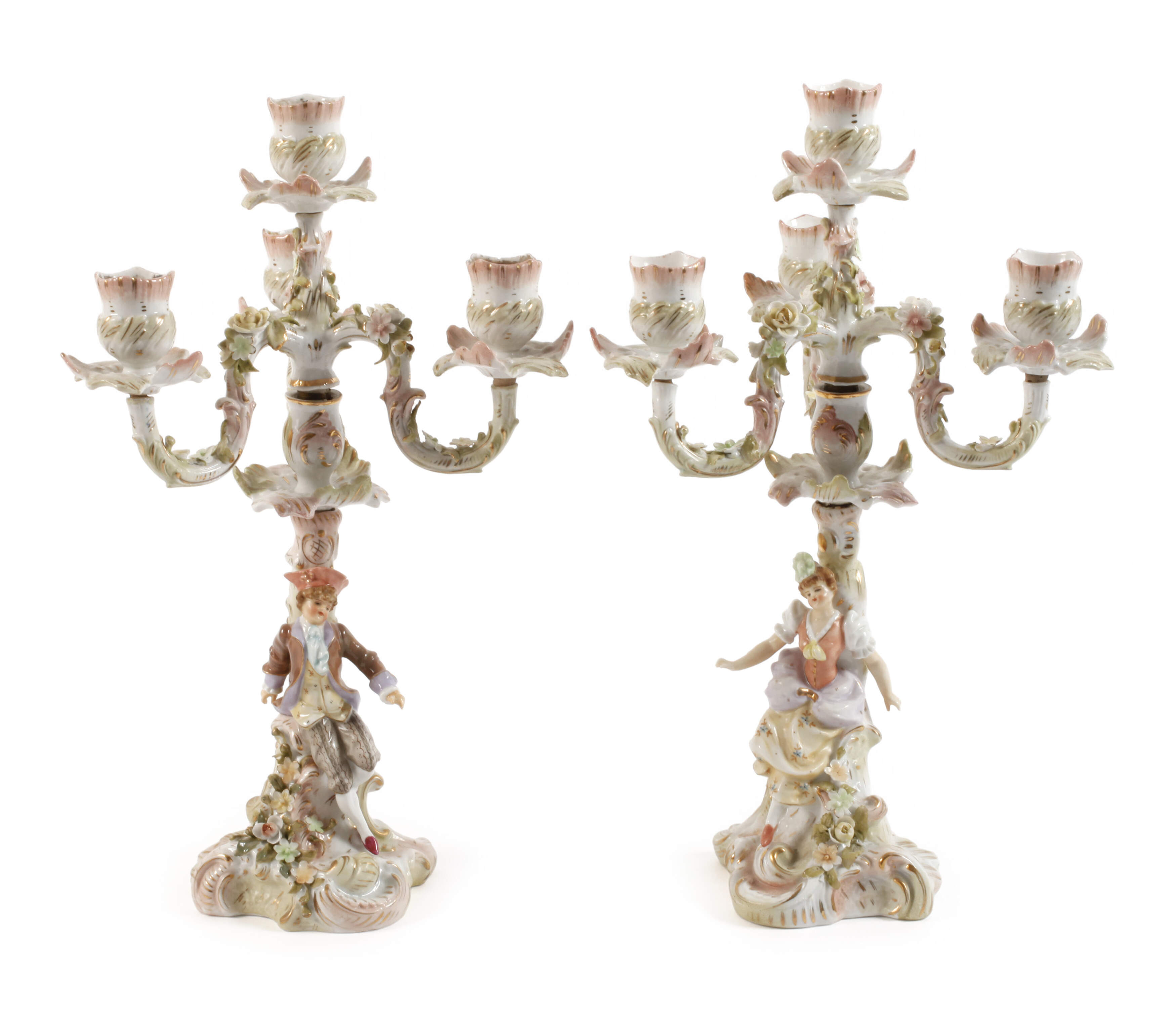 Sitzendorf Paar Kerzenleuchter mit Gärtnerpaar