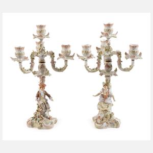 Sitzendorf Paar Kerzenleuchter mit Gärtnerpaar