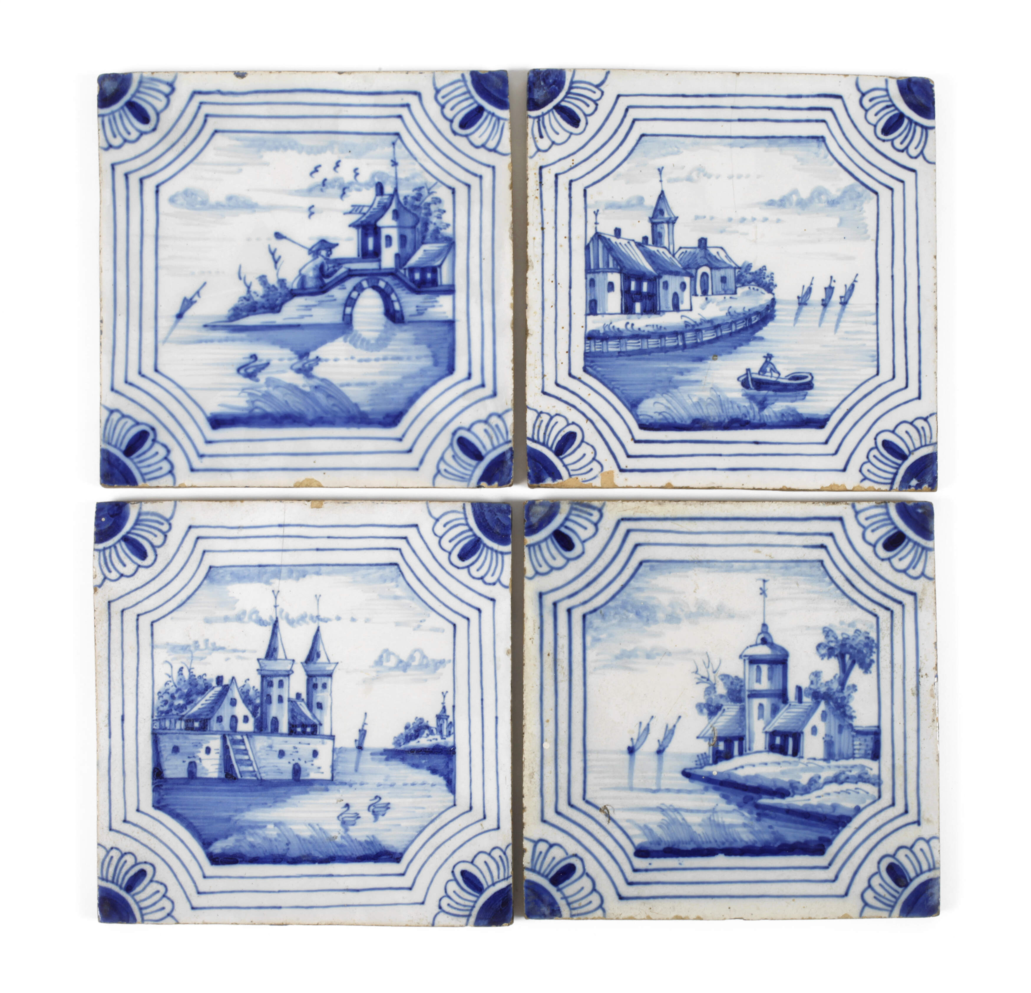 Vier barocke Delfter Kacheln