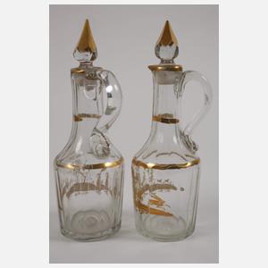 Zwei barocke Karaffen mit vier Gläsern