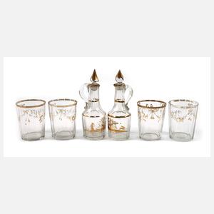 Zwei barocke Karaffen mit vier Gläsern