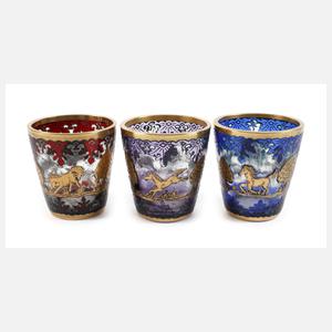 Drei Bechergläser Überfangglas