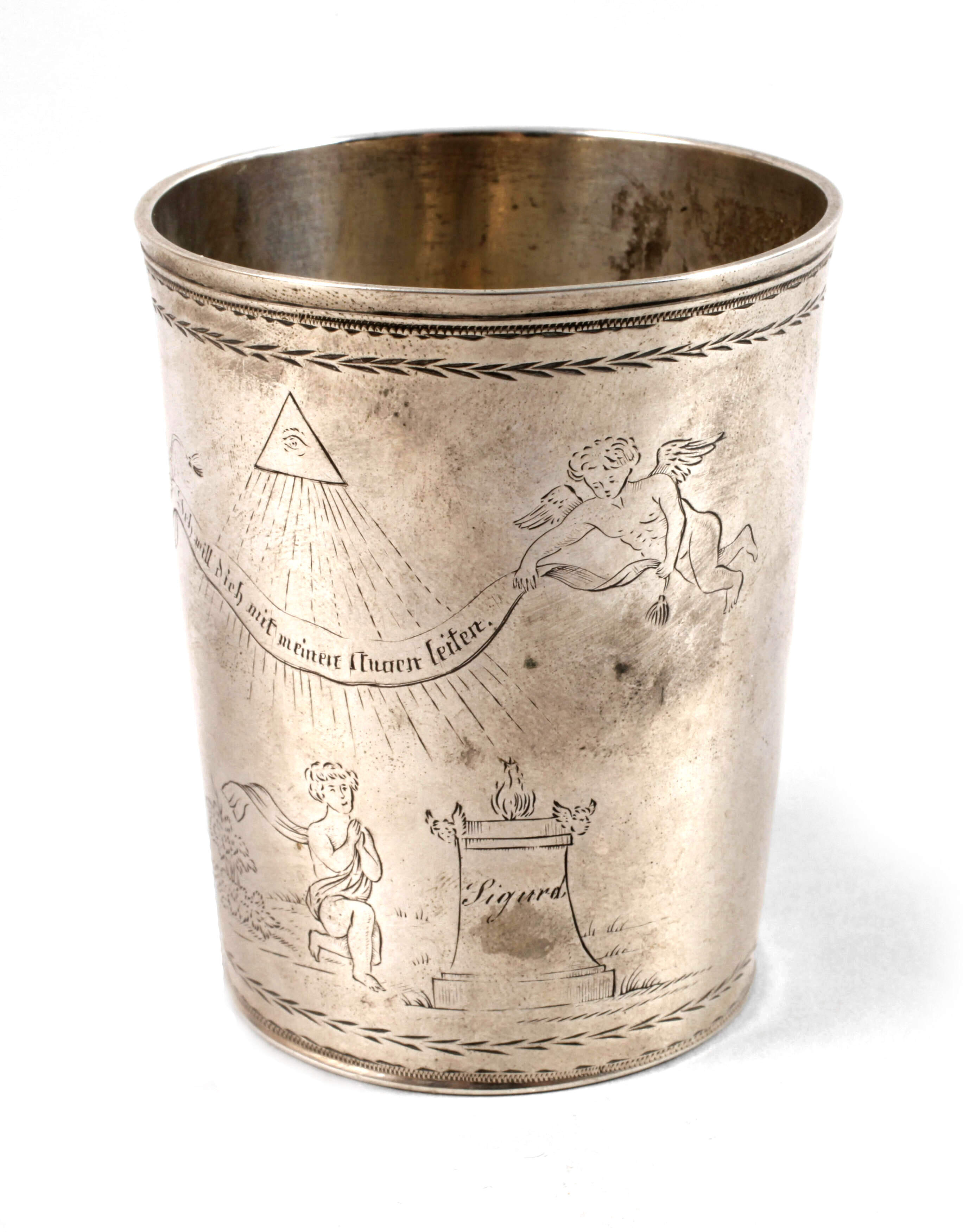 Augsburger Silberbecher mit Freimaurermotiv