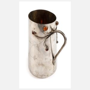 Russischer Silberkrug mit Bernsteincabochons