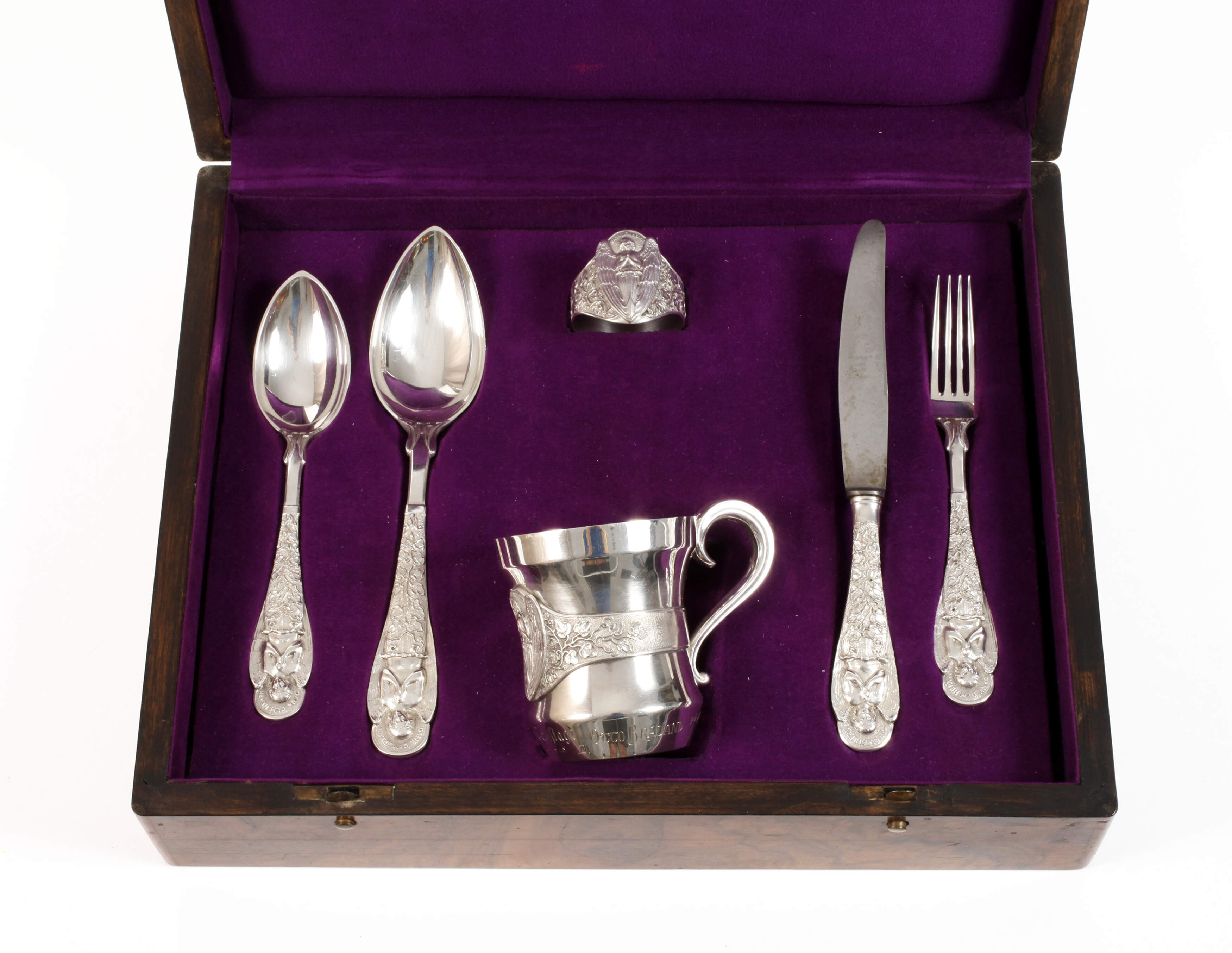 Silber Taufbesteck in Holzschatulle