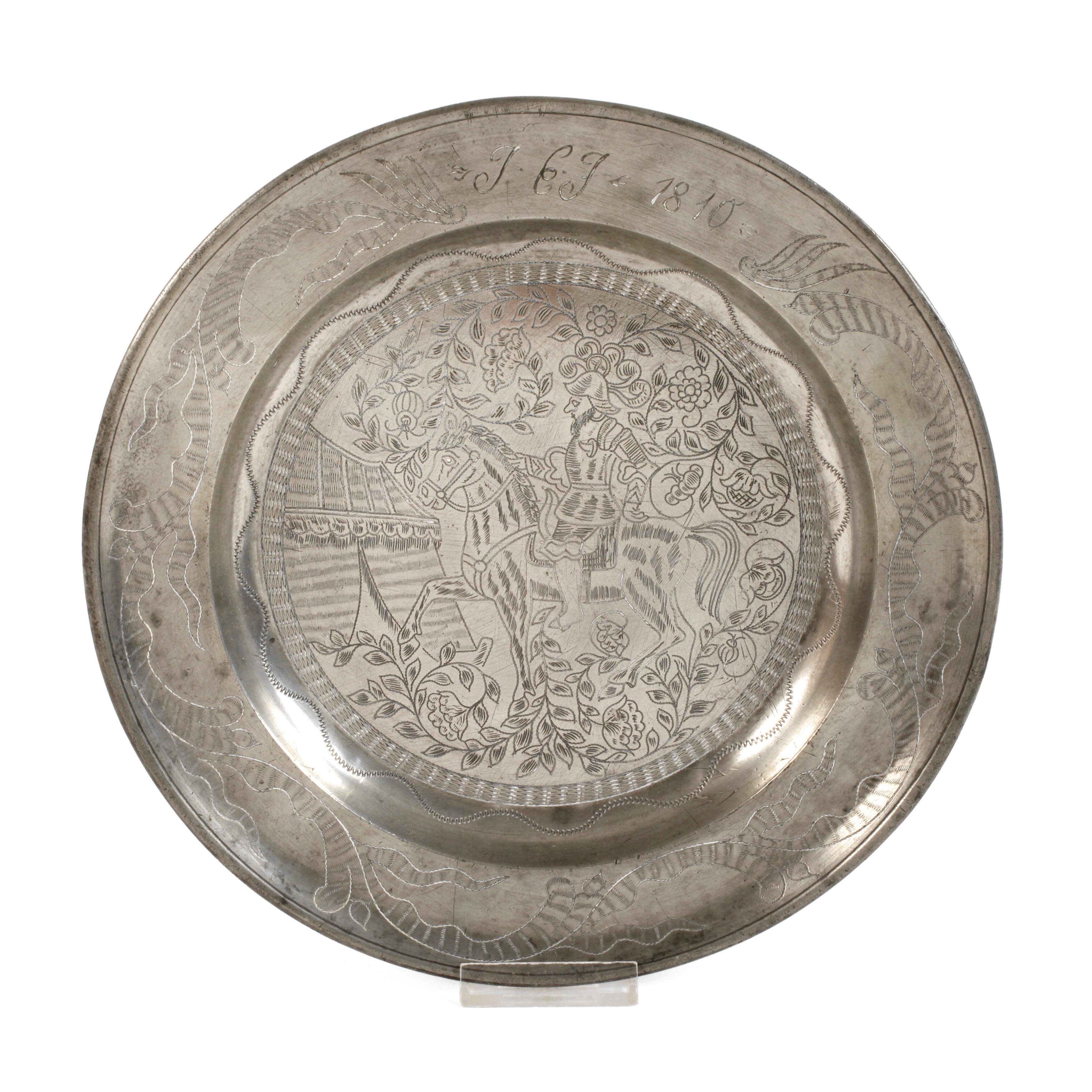 Zinnteller mit Rittermotiv