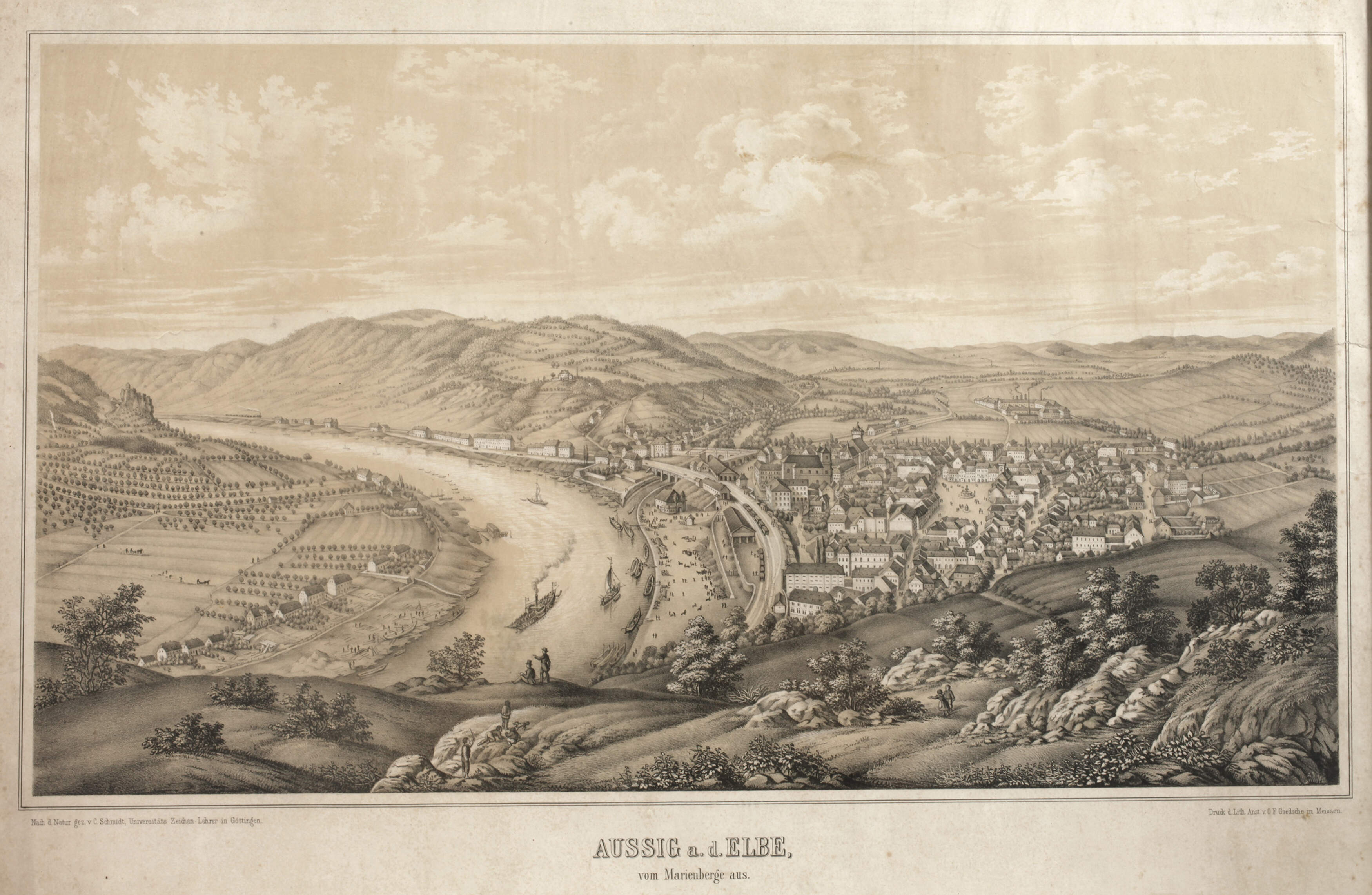 Panorama von Aussig an der Elbe