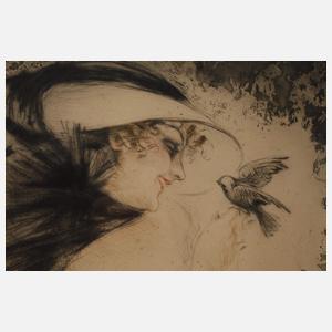 Louis Icart, Junge Frau mit Vöglein