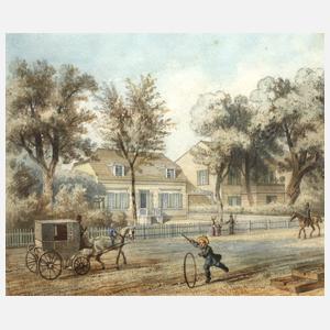 Biedermeierliche Straßenszene