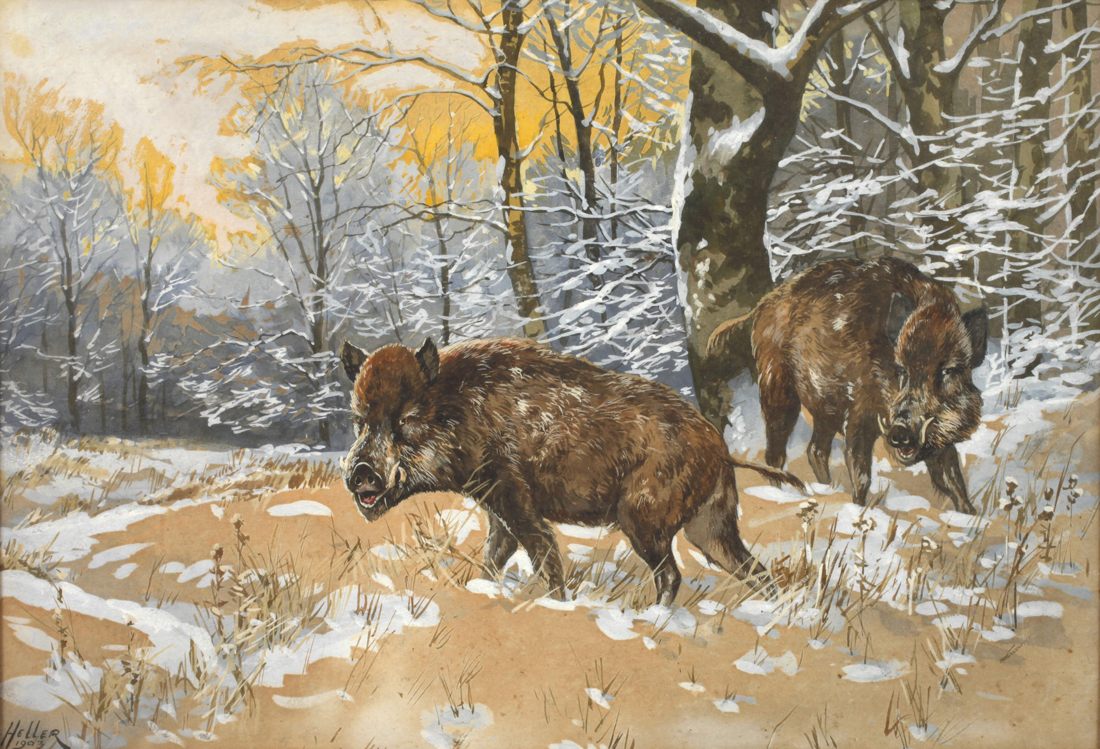 Eduard Heller, Wildschweine im Winterwald