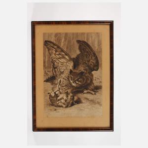 Ludwig Beckmann attr., “Uhu Kaninchen überfallend”