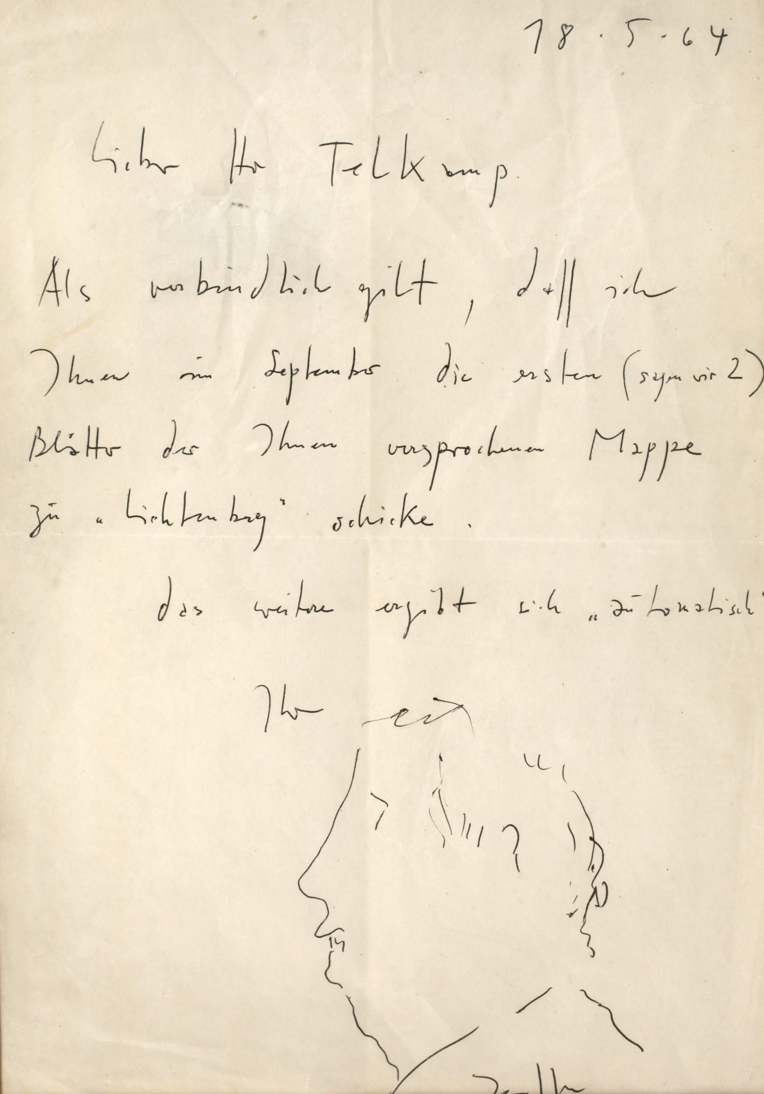 Horst Janssen, Brief mit Zeichnung