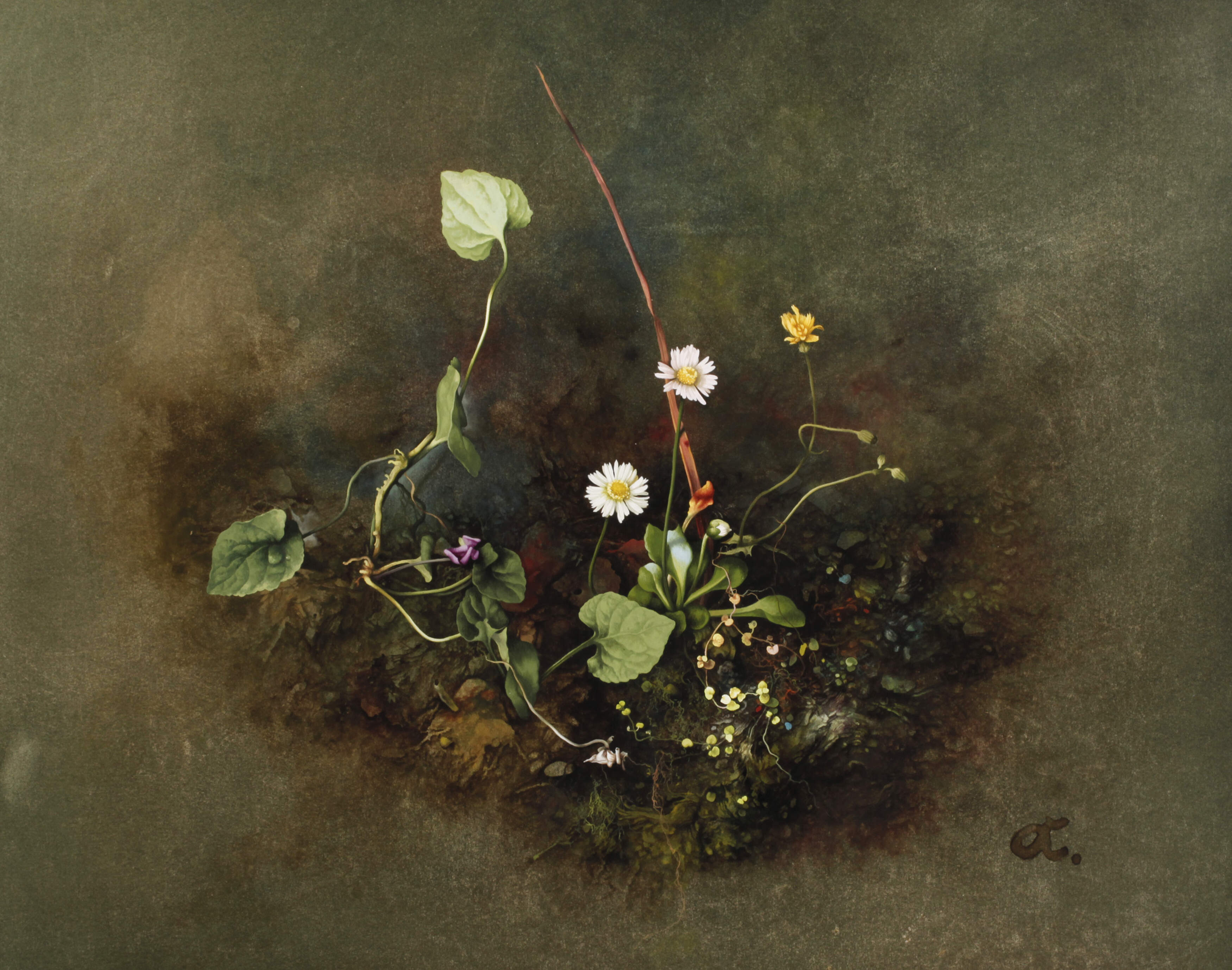 Willy Kriegel, Stillleben mit Gänseblümchen und Veilchen