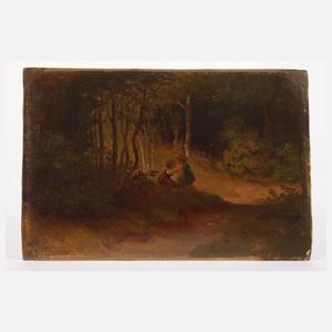 Ludwig von Hagn, attr., "Waldinterieur mit zwei Kindern"
