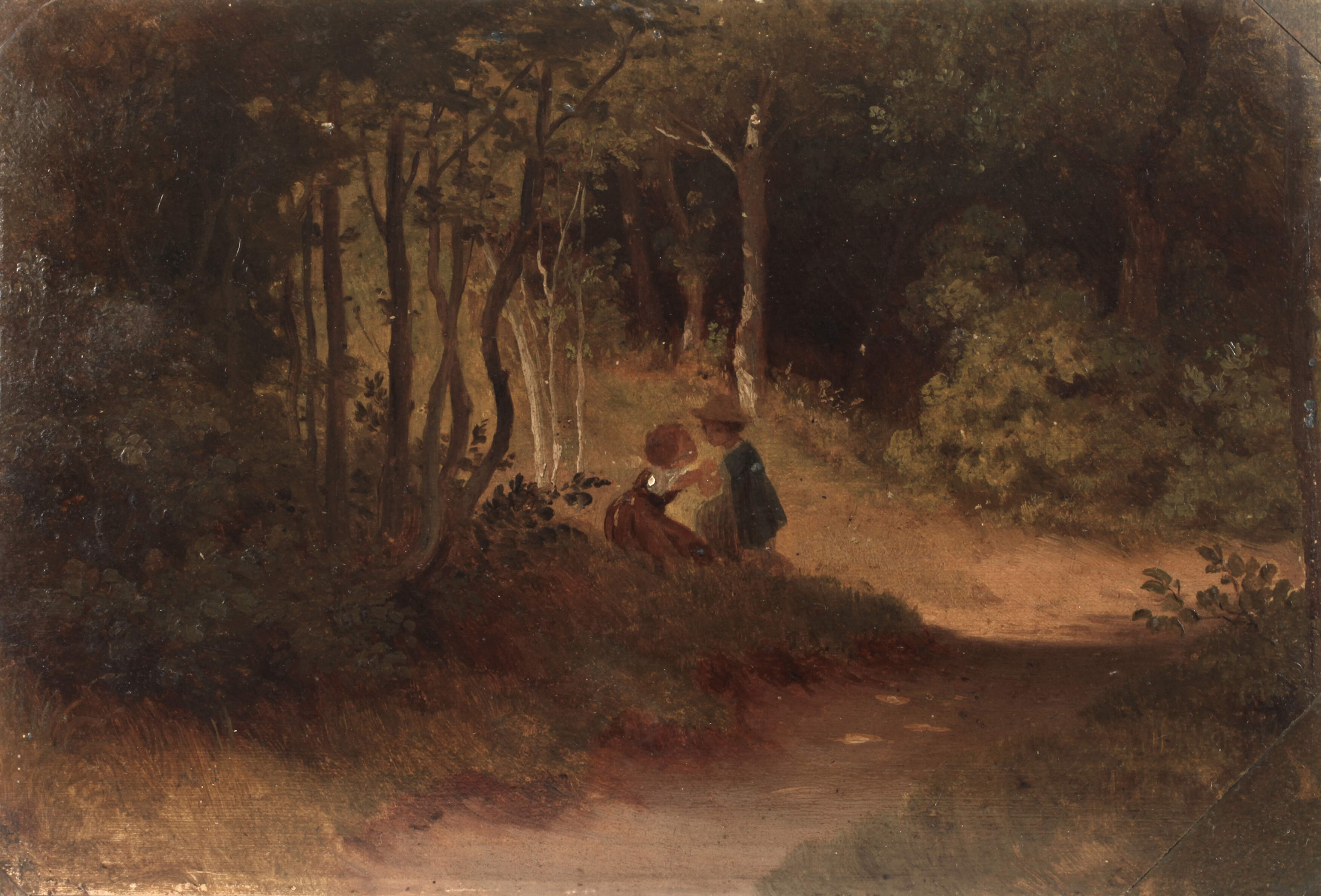 Ludwig von Hagn, attr., "Waldinterieur mit zwei Kindern"