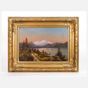 Spätromantiker, Frau am abendlichen Alpensee