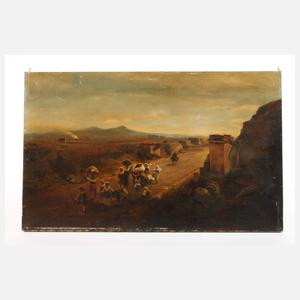 Champagnelandschaft mit Personen auf dem Weg