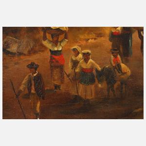 Champagnelandschaft mit Personen auf dem Weg