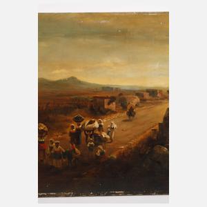 Champagnelandschaft mit Personen auf dem Weg