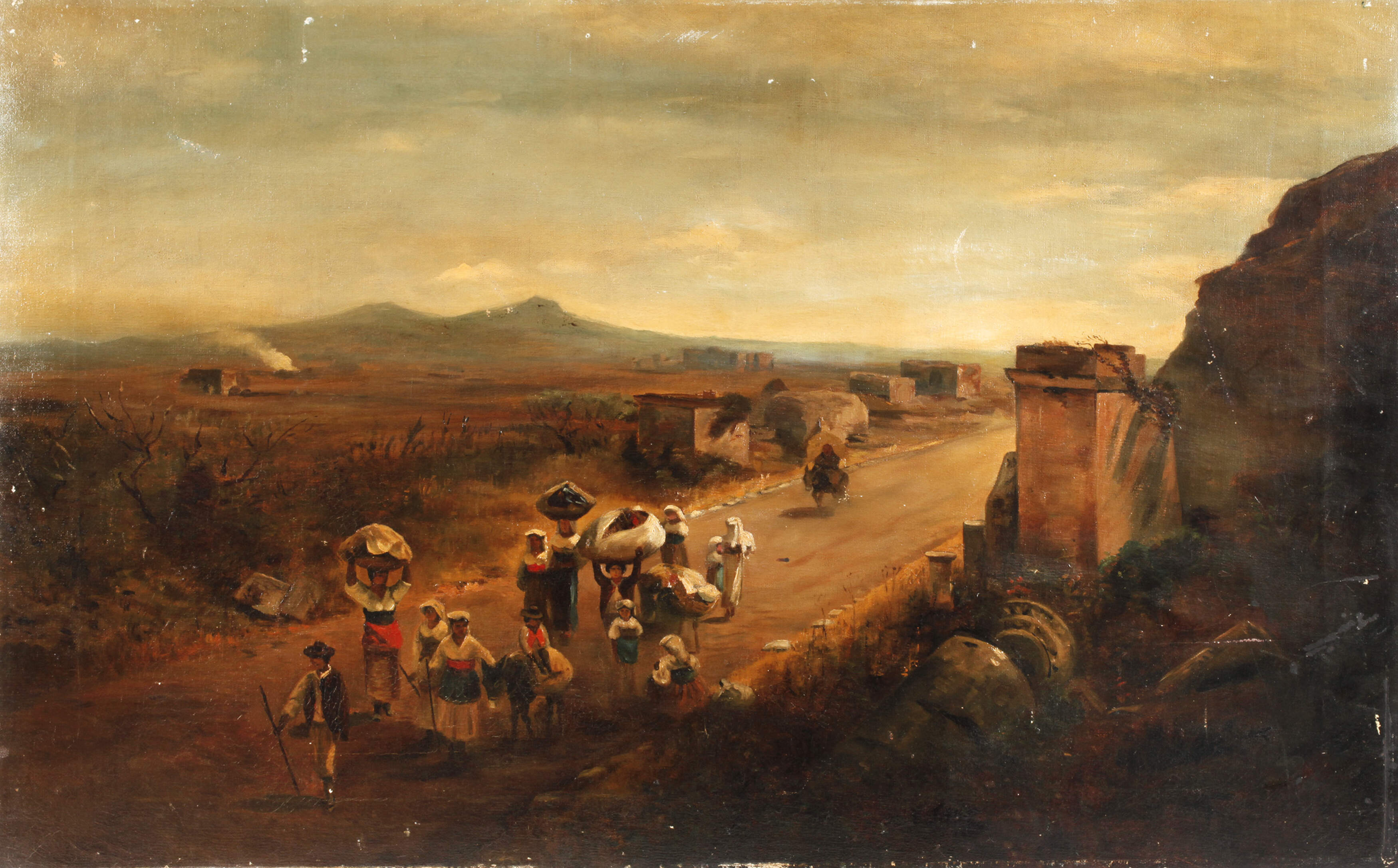 Champagnelandschaft mit Personen auf dem Weg