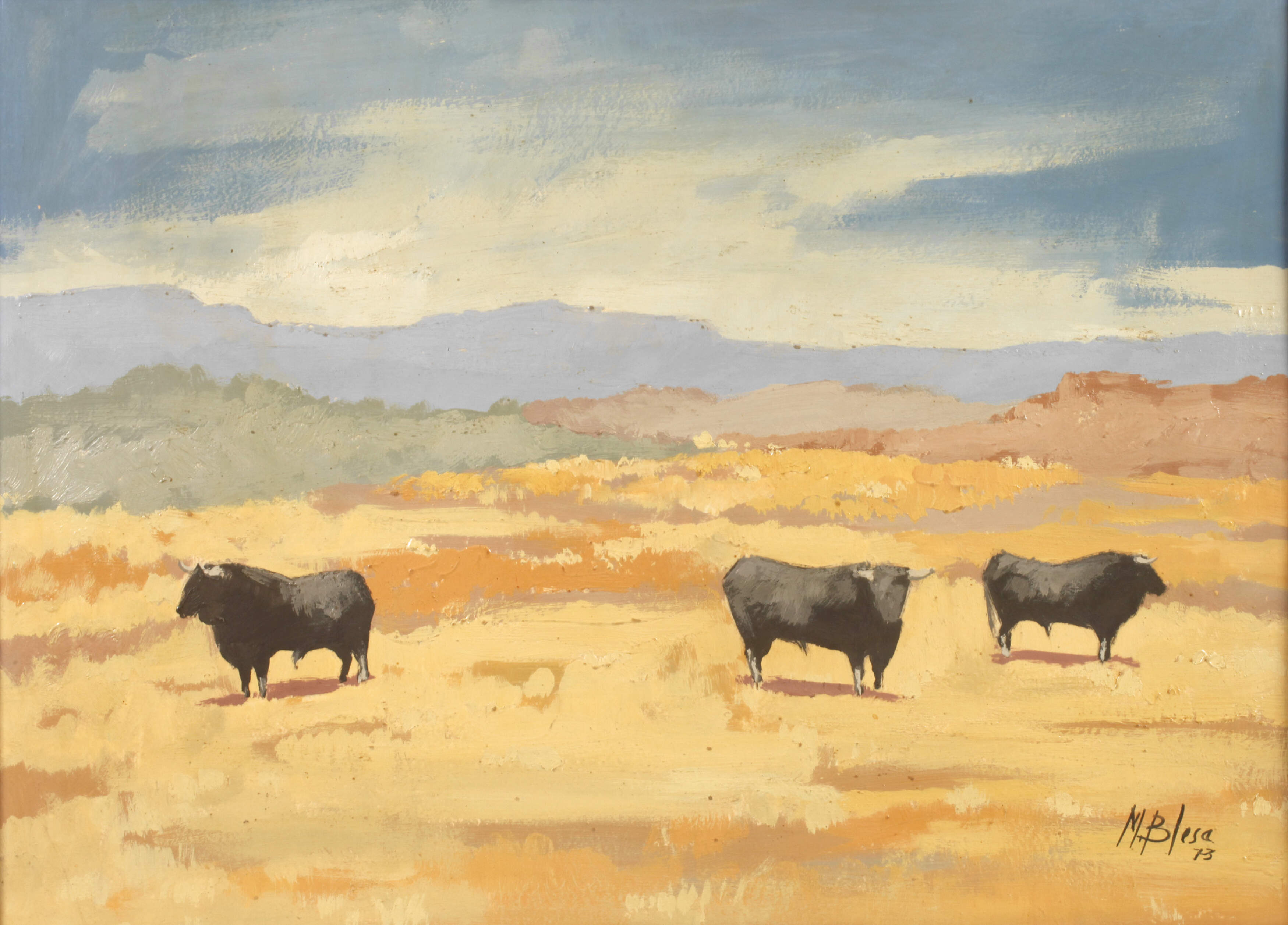 Manuel Blesa, Stiere in sonniger Landschaft