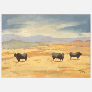 Manuel Blesa, Stiere in sonniger Landschaft