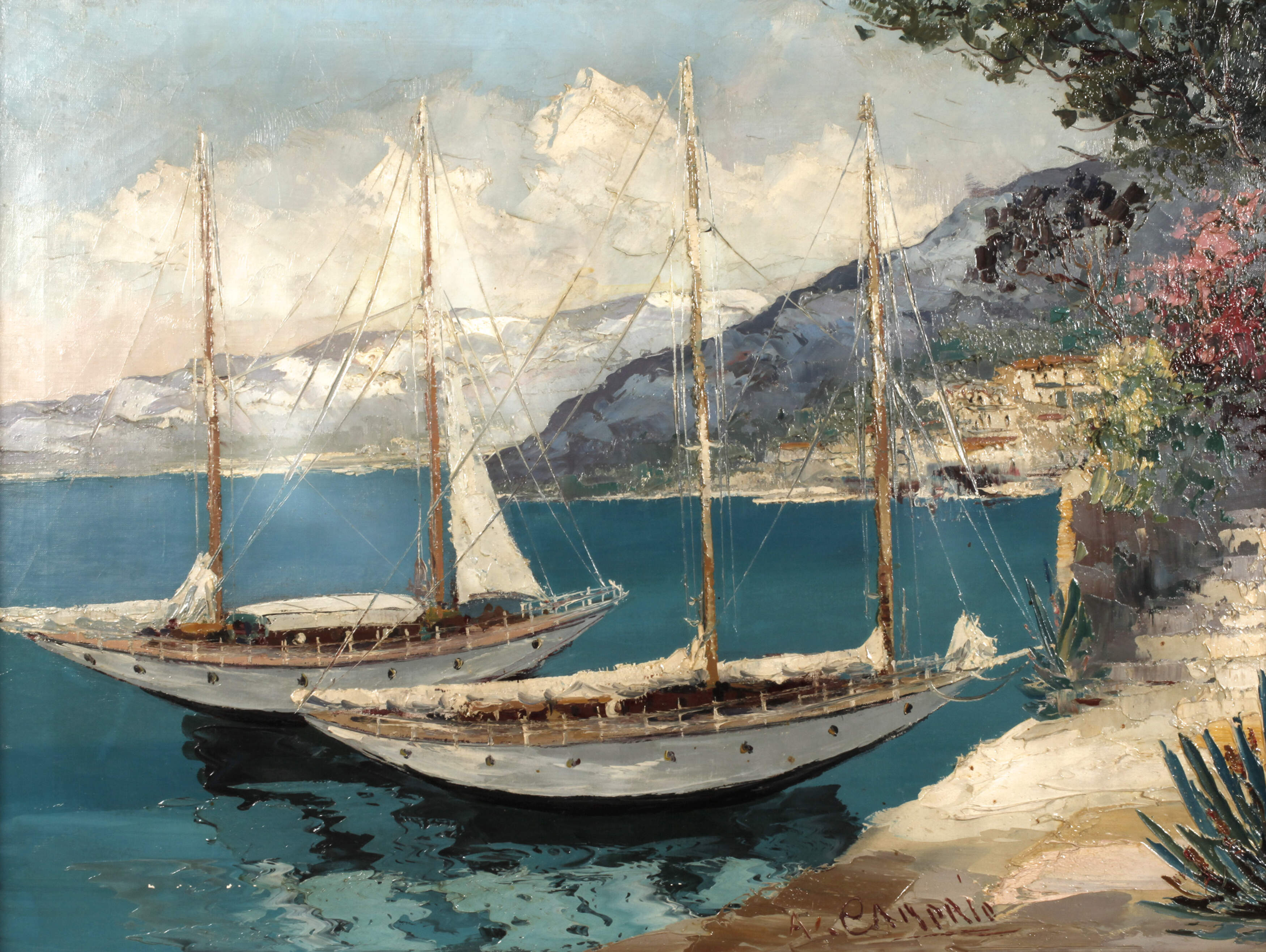 A. Camprio, attr., Yachten an der Küste