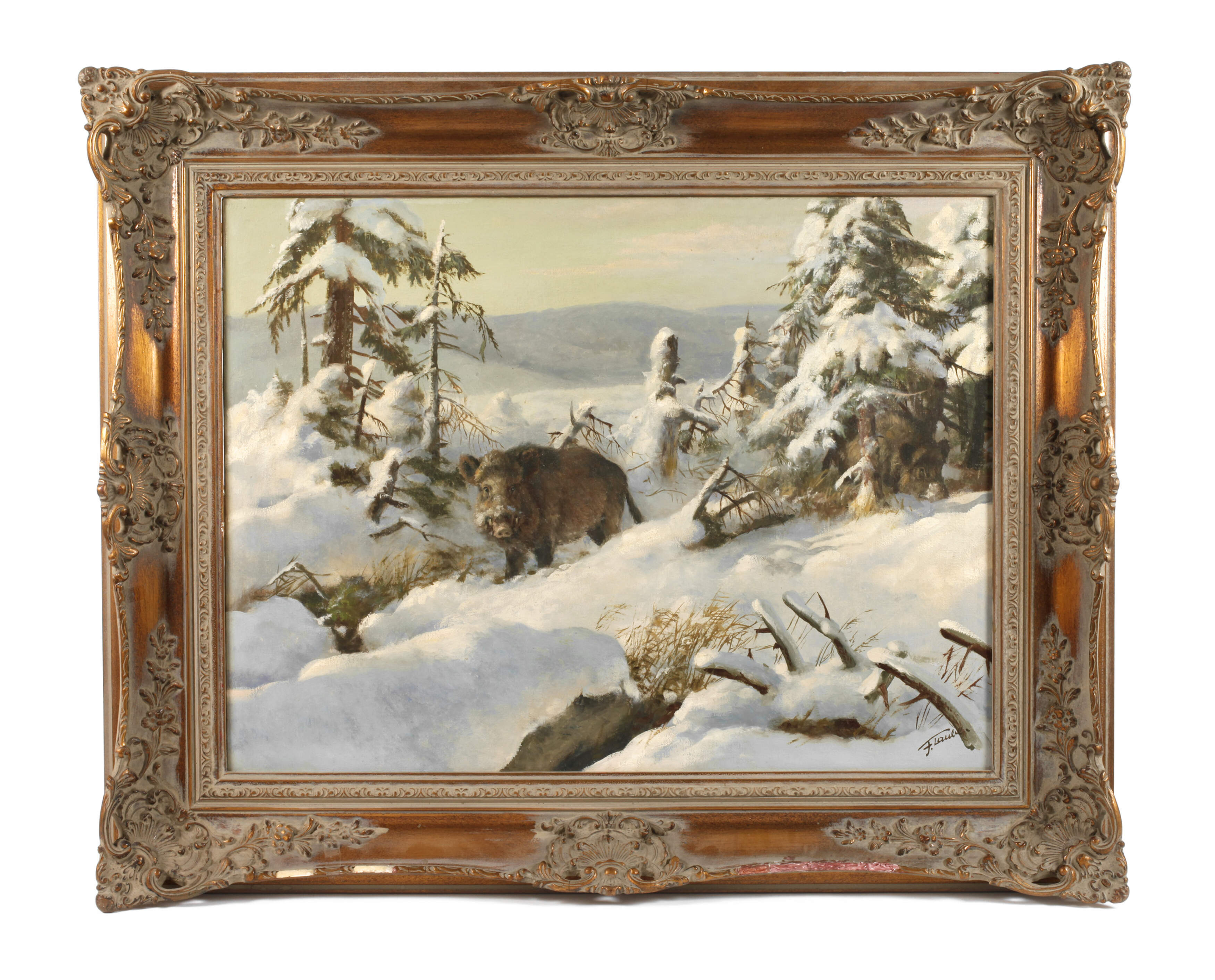 Fritz Laube, "Keiler" in Winterlandschaft