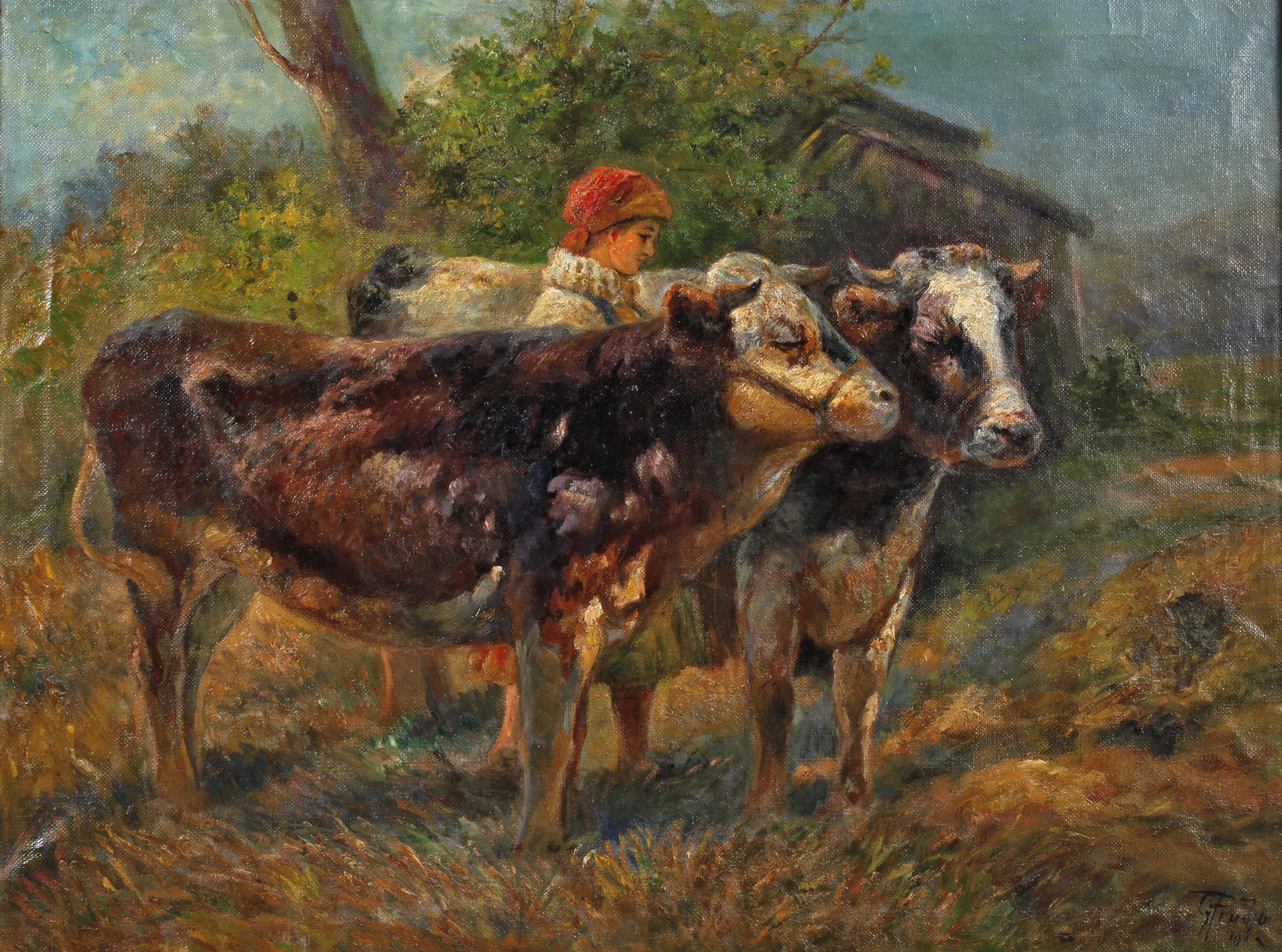 Gustav Prucha, Hirtin mit Kühen