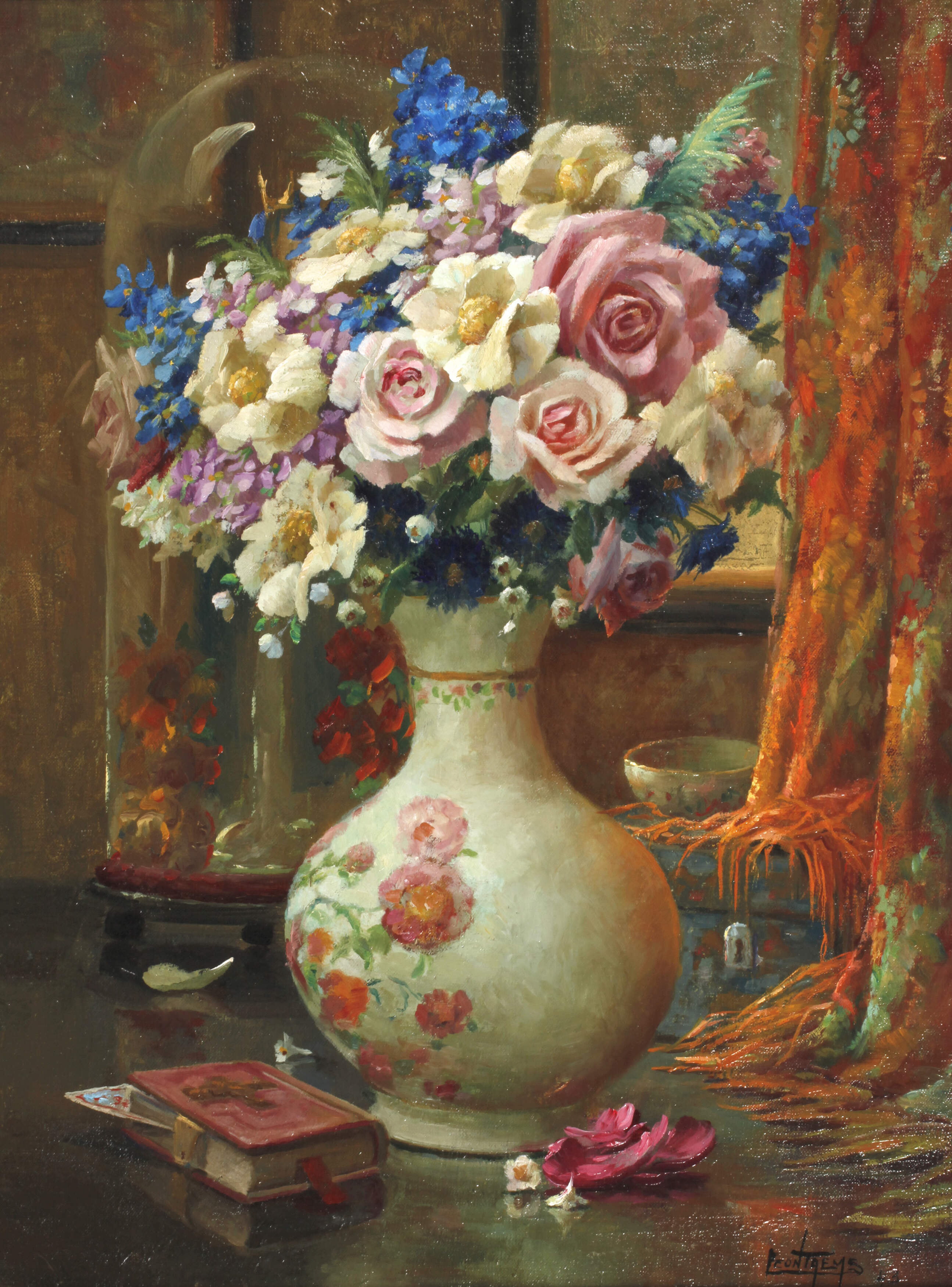 Leon Taems, Stillleben mit Rosenstrauß