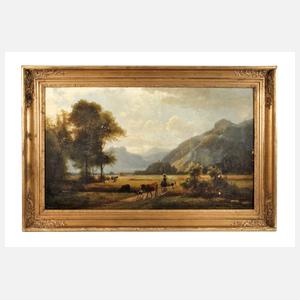 Idyllische Sommerlandschaft mit Viehhirtin