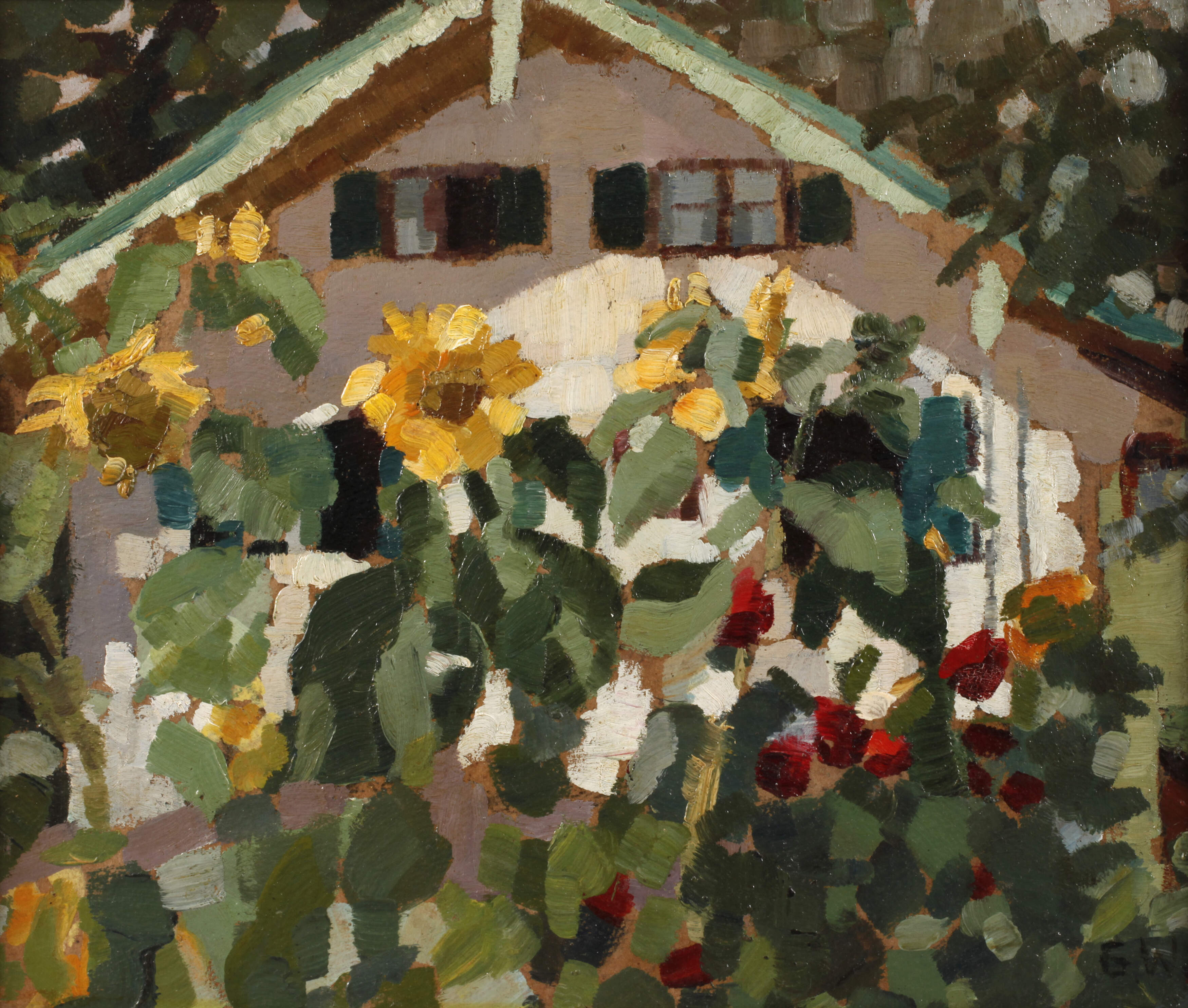 Monogrammist, Garten mit Sonnenblumen