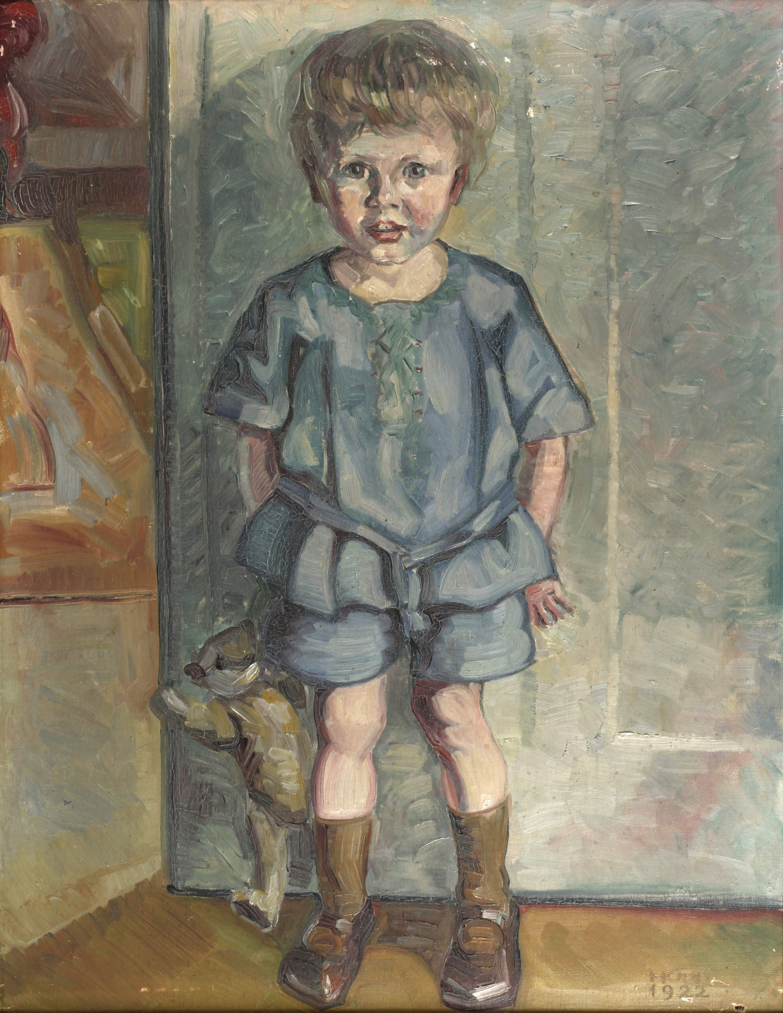 Hopp, Junge mit Teddybär