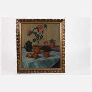 Stillleben mit Blumen, Teekanne und Äpfeln