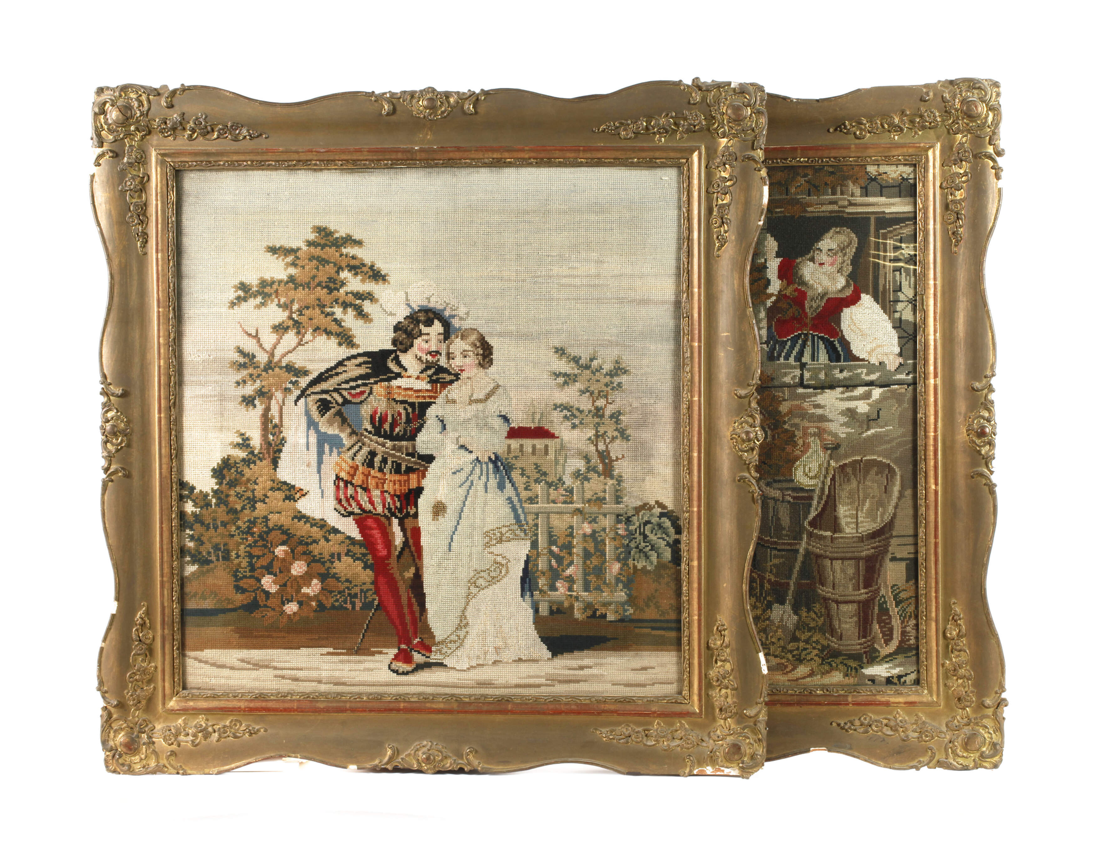 Paar Rahmen Biedermeier mit Stickerei