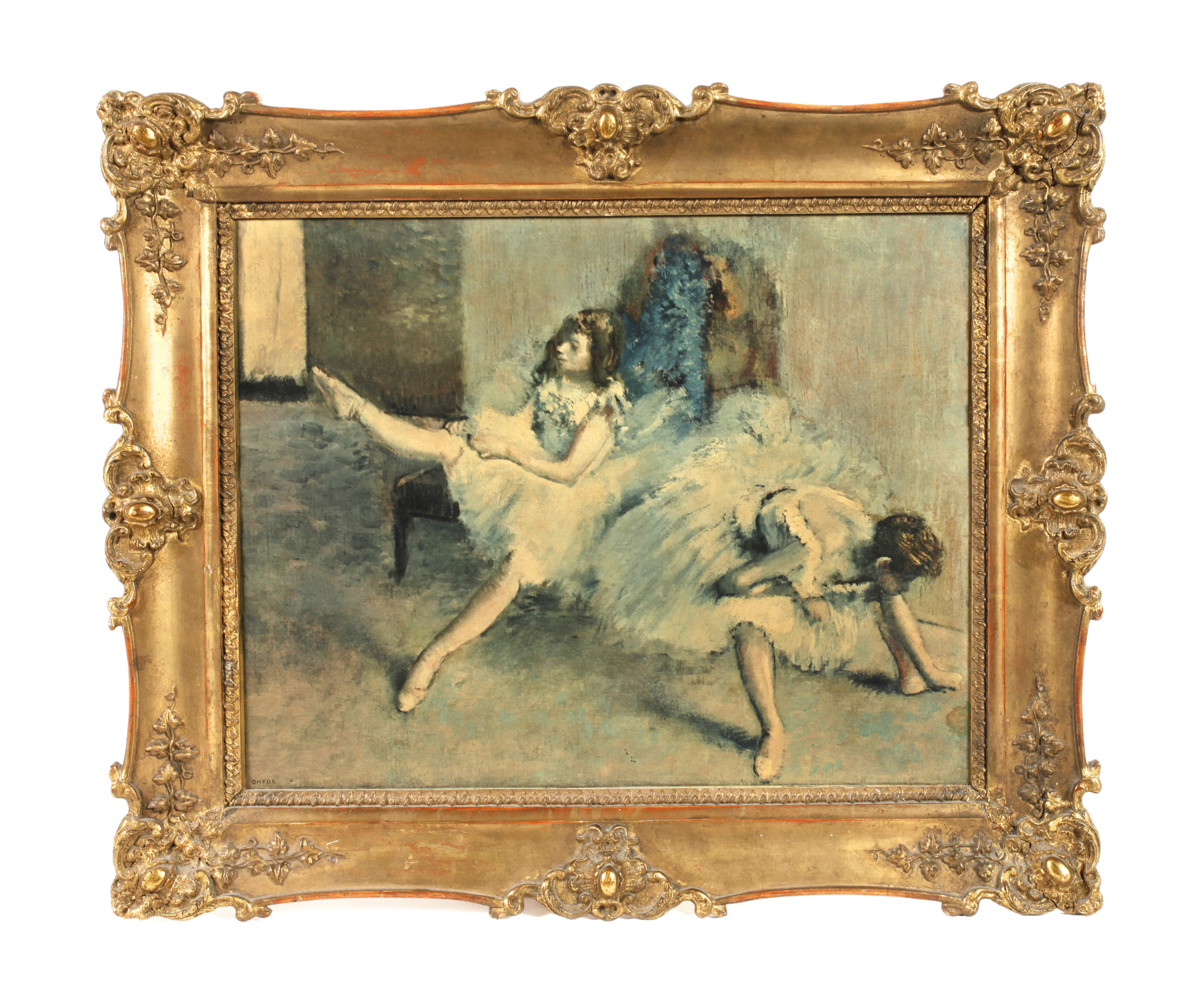Spätbiedermeier Goldstuckrahmen mit Ballettszene