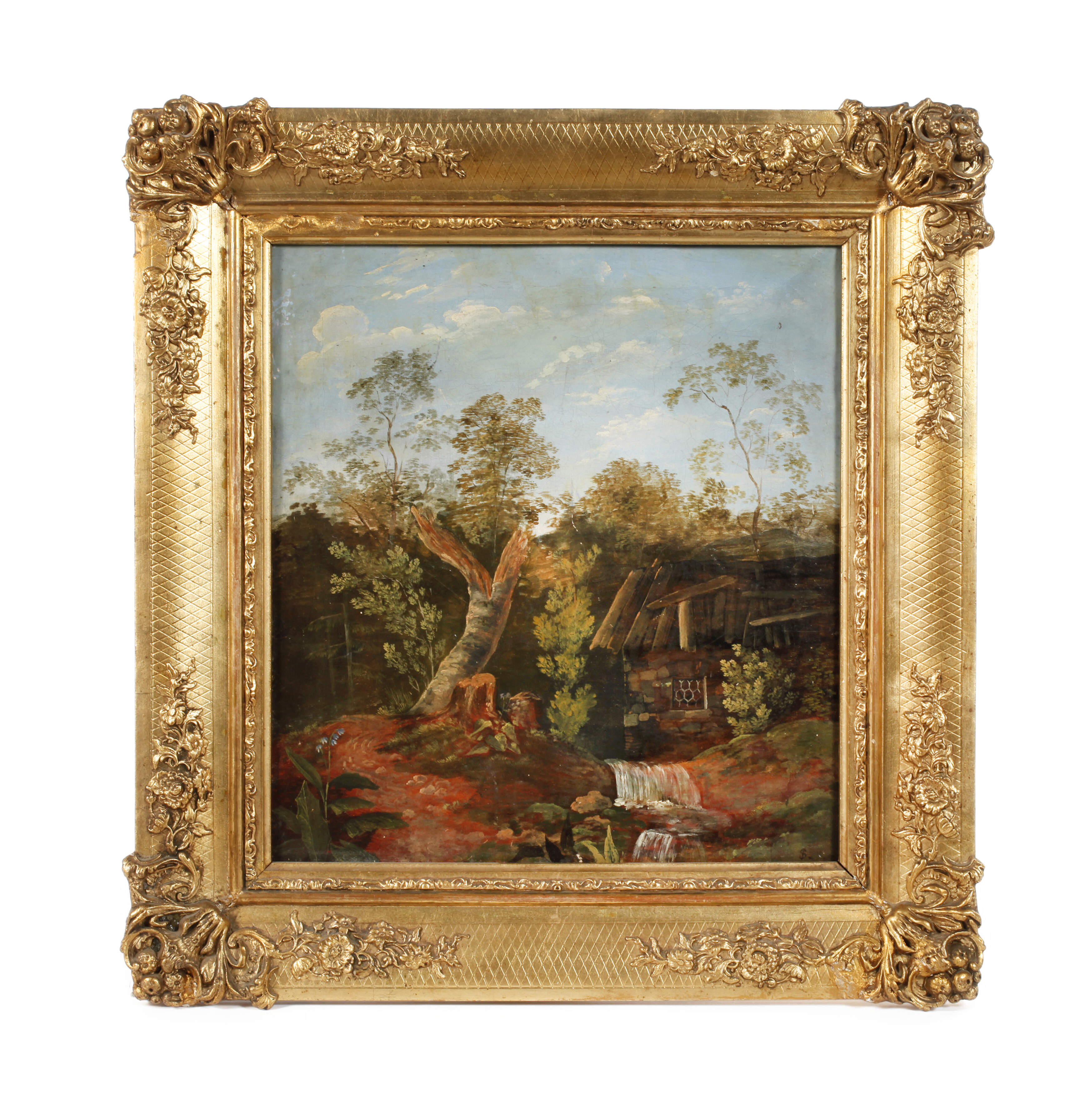 Goldstuckrahmen Historismus mit Landschaft