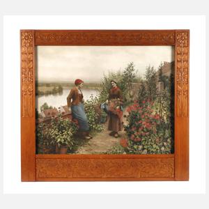 Schnitzrahmen Jugendstil mit Gartenszene