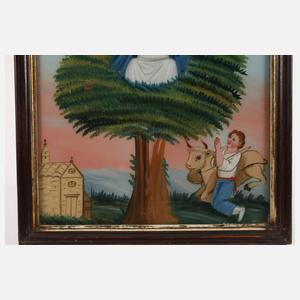 Bäuerliches Votivbild, Hinterglasmalerei 19. Jh.