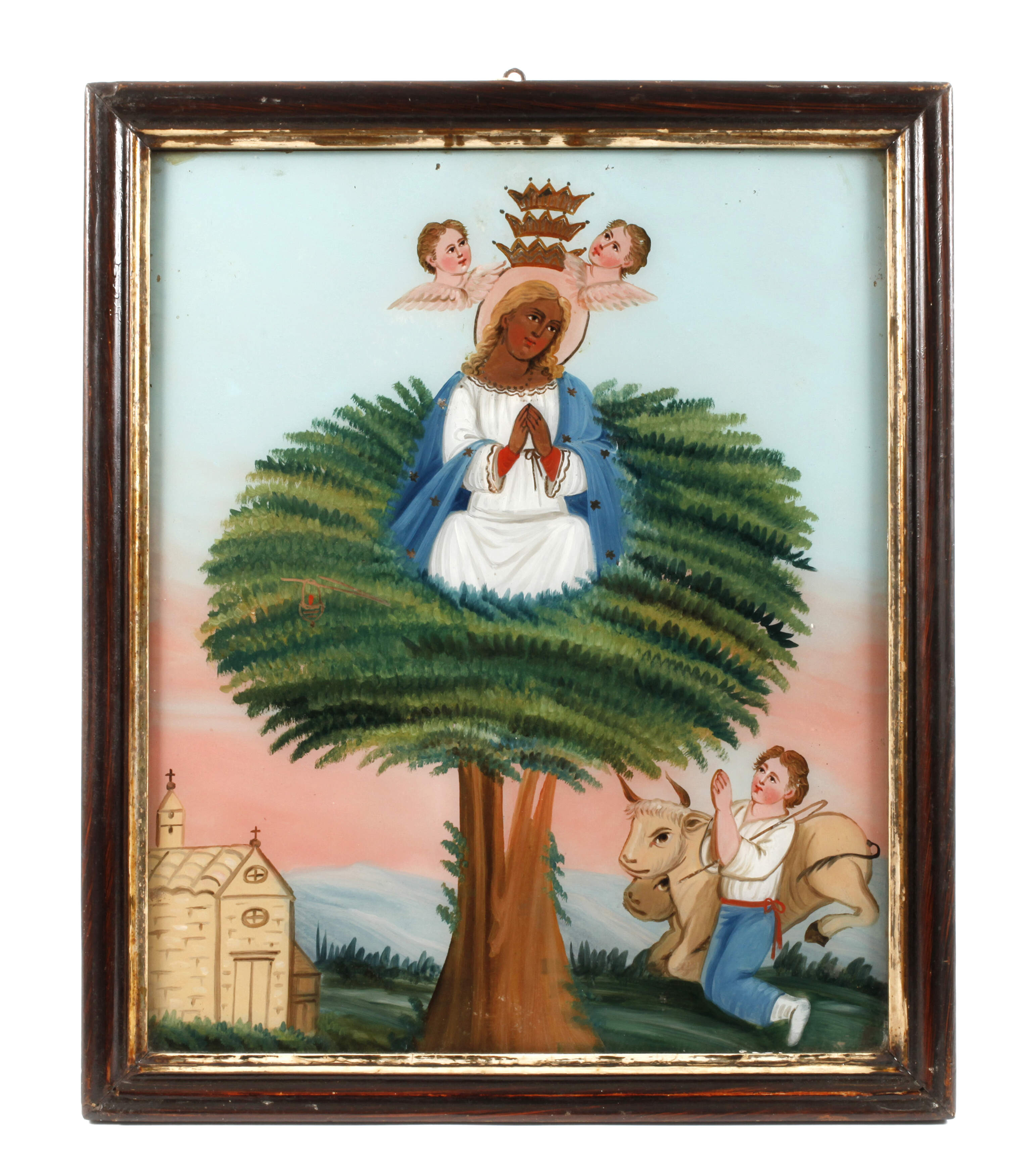 Bäuerliches Votivbild, Hinterglasmalerei 19. Jh.