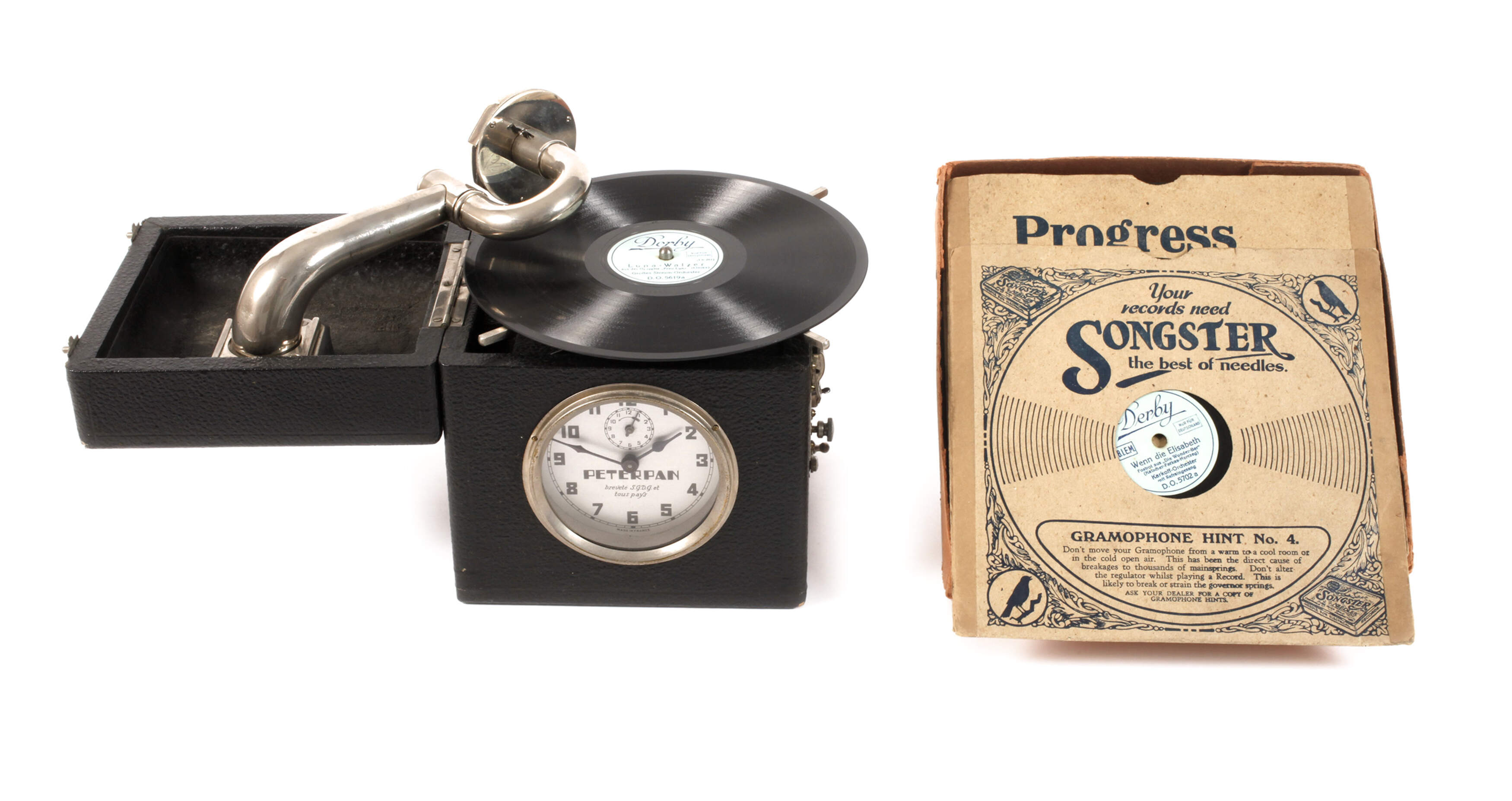 Reisegrammophon mit Weckfunktion